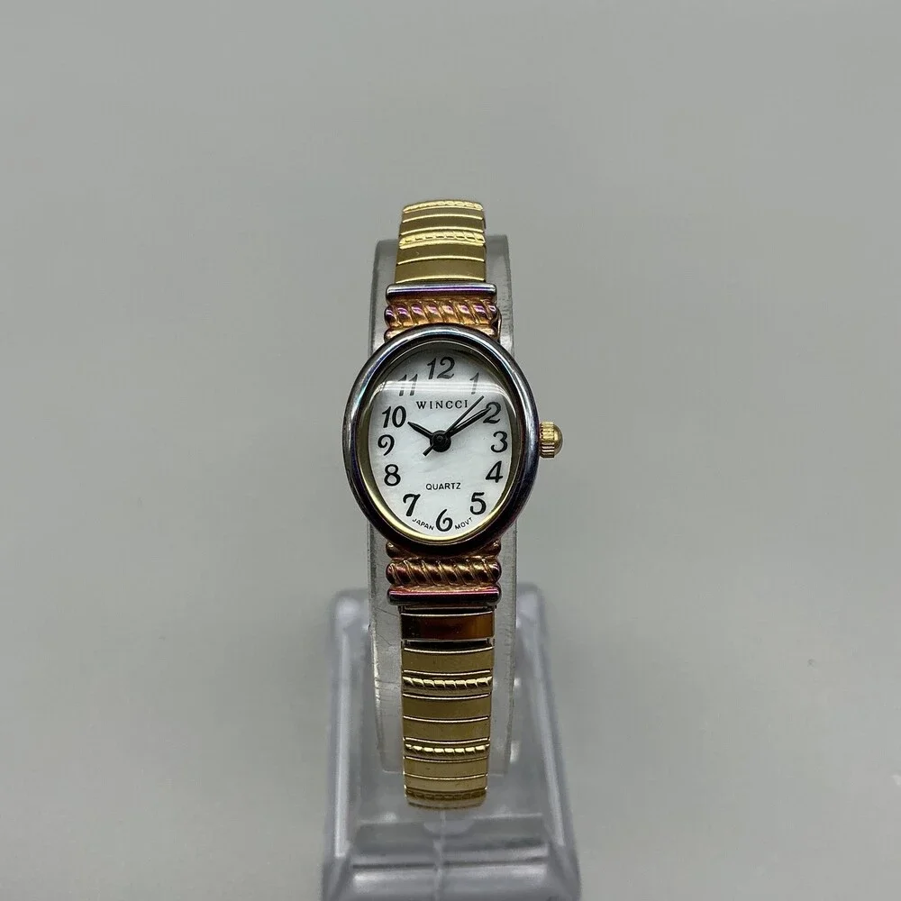 WINCCI Womens Watch 18mm MOP Oval Dial Gold Tone Expansion Bracelet New Battery